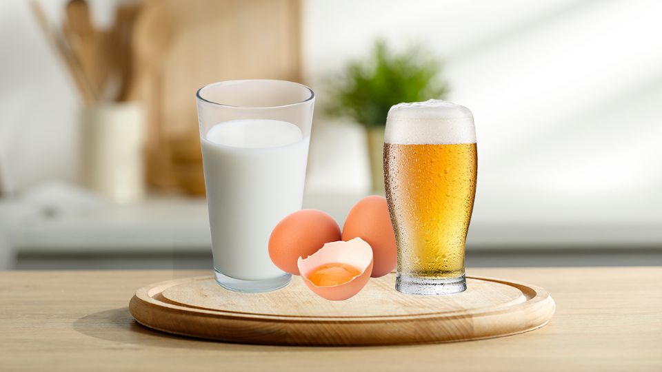 Leche, huevo y cerveza: los 3 ingredientes para una biotina casera. Fuente: producción Panorama